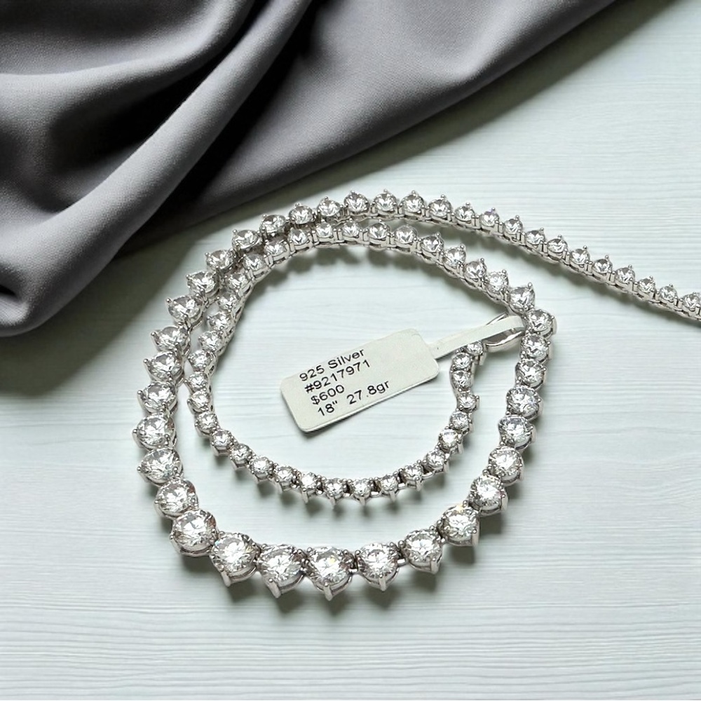 925 Tennis Necklace REAL Sterling Silver 18” Graduated Cubic Zirconia - Picture 4 of 11